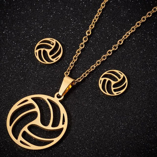 Volleyball Stainless Steel Necklace w/ Volleyball Stud Earrings (2 Colors)