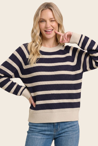 Eggplant Waffle Striped Sweater