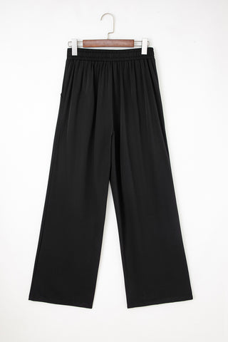 Black Pleated Elastic Waist Straight Pant