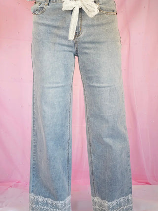 Beau Blue Vintage Lace Lined Jean + Detachable Lace Belt