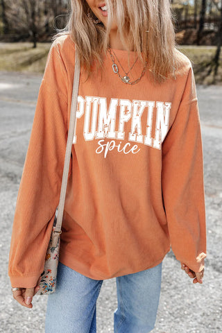 Pumpkin Spice Long Sleeve Ribbed Sweatshirt Final Sale