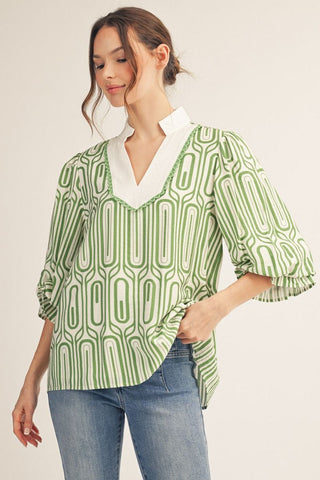 Green Geometric Print Top