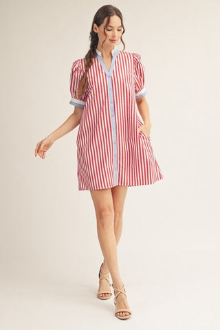 Red Vertical Stripe Shift Dress