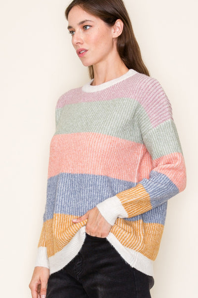 RIBBED MULTI COLOR BLOCK SUPER SOFT CREW NECK LONG