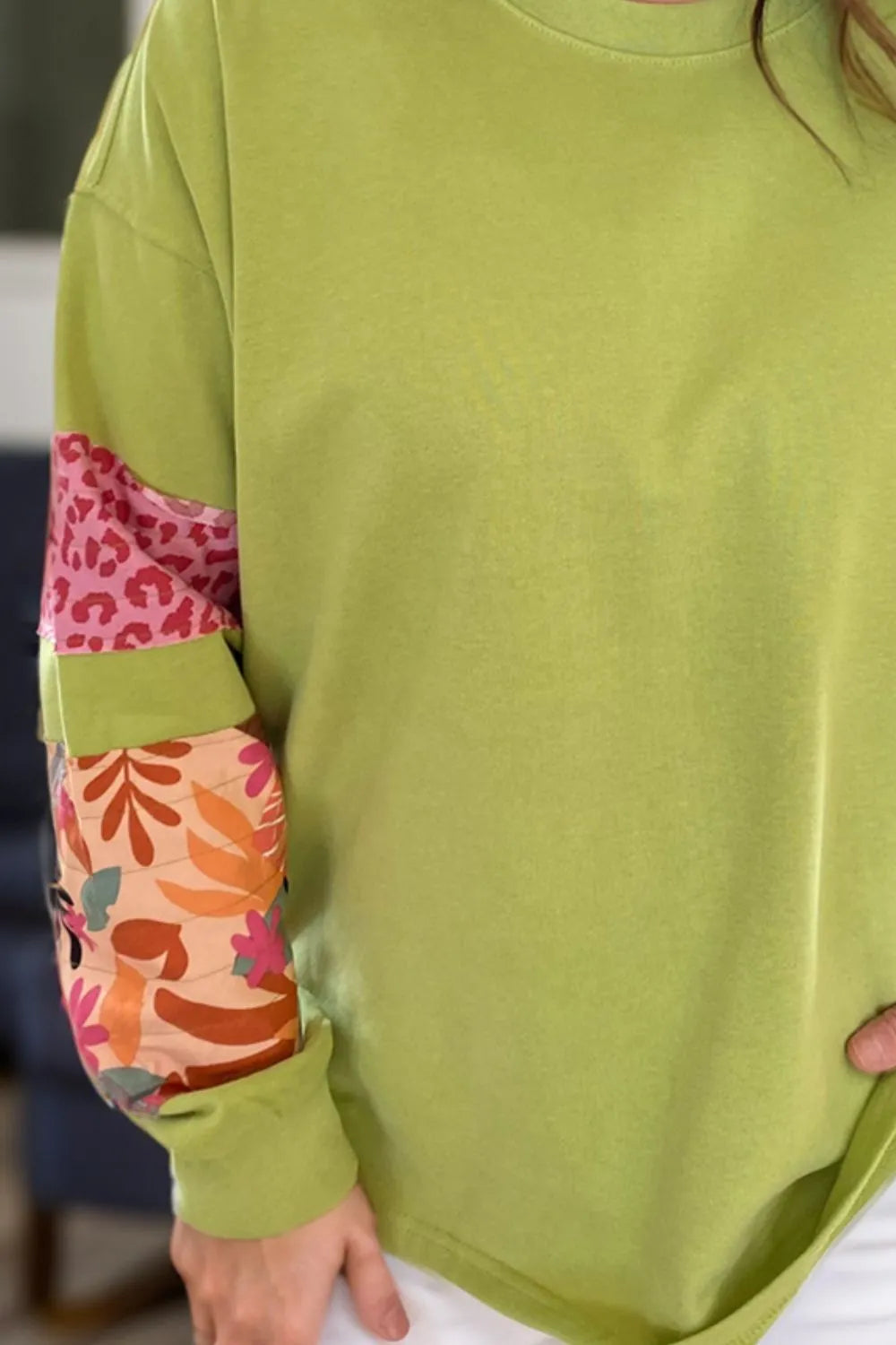 Curvy Lime Printed Round Neck Long Sleeve Sweatshirt