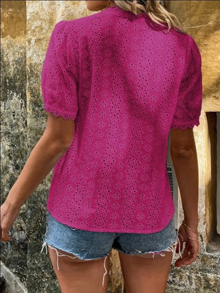 Cerise Collared Neck Half Sleeve Top Final Sale