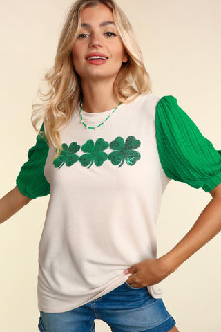 PUFF BUBBLE COLOR BLOCK WITH CLOVER SEQUINS. Final Sale
