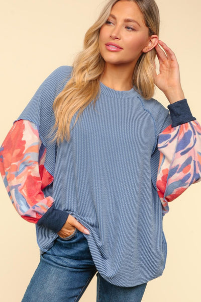 CURVY OVERSIZED MINERAL WASHED RIB KNIT TOP