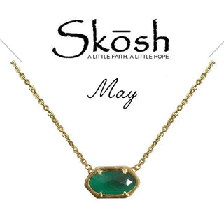 14kt Gold Plating with Sideways Oval Emerald (May Imitation Birthstone) Necklace