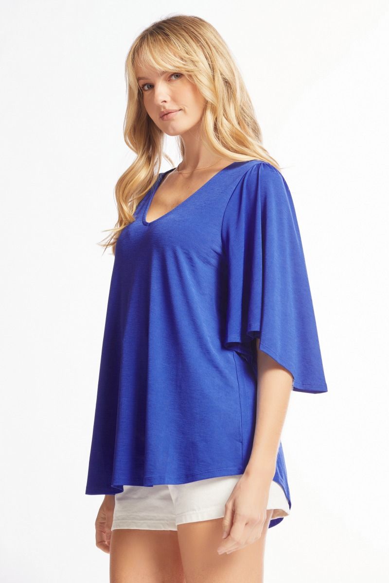 Royal Blue Cali Wrinkle Free Top Final Sale