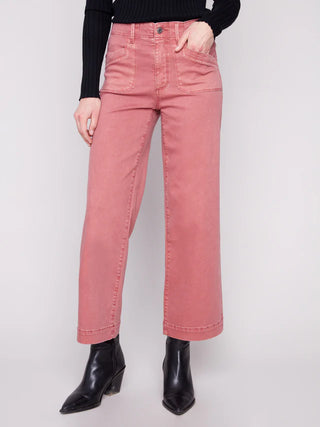 Charlie B Cropped Wide Leg Stretch Twill Pants - Primrose
