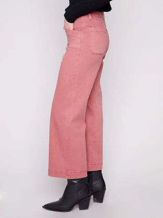 Charlie B Cropped Wide Leg Stretch Twill Pants - Primrose