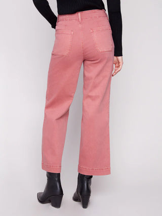 Charlie B Cropped Wide Leg Stretch Twill Pants - Primrose