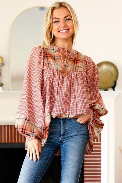 NOTCHED NECK WITH TASSEL WOVEN BLOUSE TOP