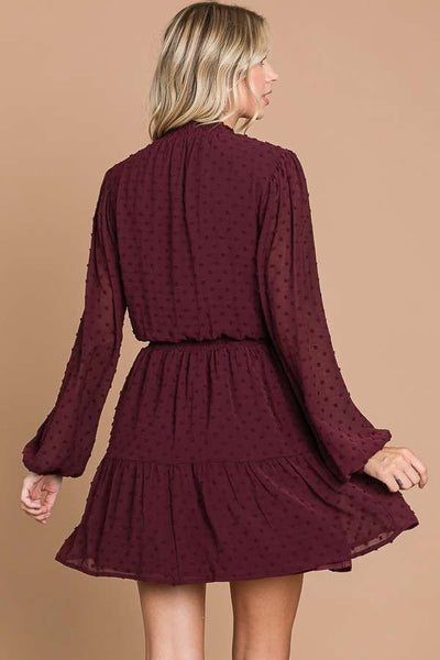 Burgundy Smock Neck Mini Dress