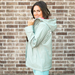 LULU MAC HOODED RAINCOAT IN GREY w/ Coral Lining