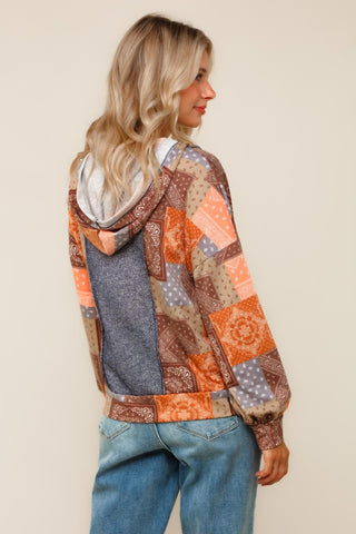 Curvy Boho Patchwork Top W/ Hoodie Final Sale