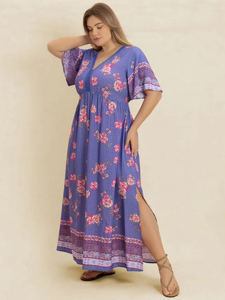 Curvy Printed V-Neck Flutter Sleeve Dress Final Sale