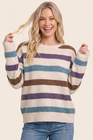 Pintuck Multi Color Striped Sweater