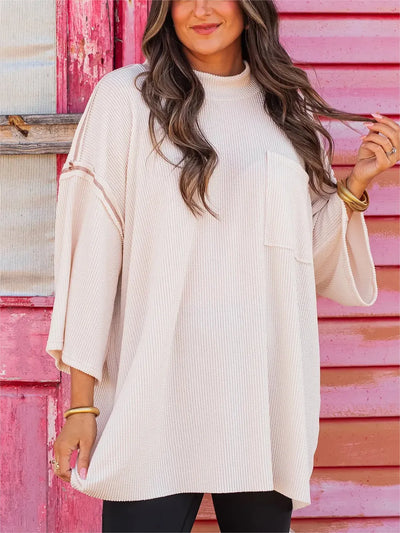 Apricot Mock Neck Dropped Shoulder Tunic Dress Top Final Sale