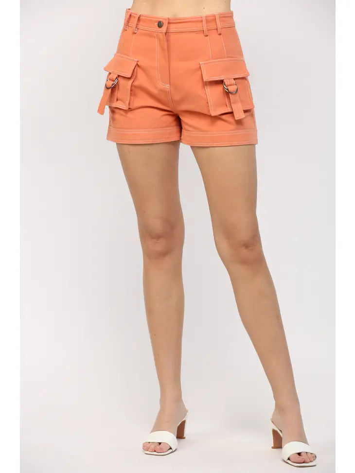 Pale Orange High Waisted Cargo Shorts