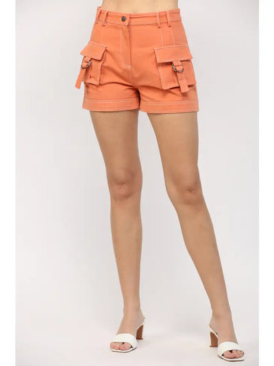 Pale Orange High Waisted Cargo Shorts