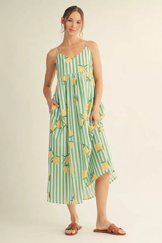 Striped Lemon Print Cami Midi Dress FINAL SALE