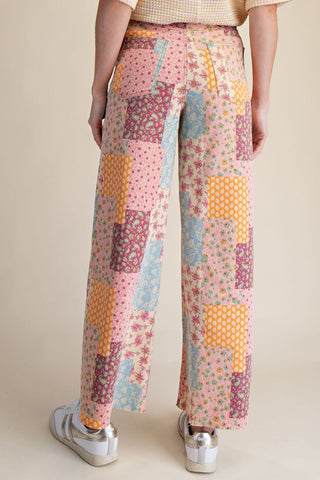 SC KHAKI PATCHWORK PRINT STRETCH WASHED TWILL PANTS