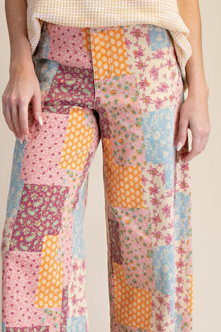 SC KHAKI PATCHWORK PRINT STRETCH WASHED TWILL PANTS