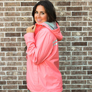 LULU MAC HOODED RAINCOAT IN CORAL