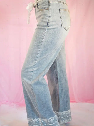 Beau Blue Vintage Lace Lined Jean + Detachable Lace Belt