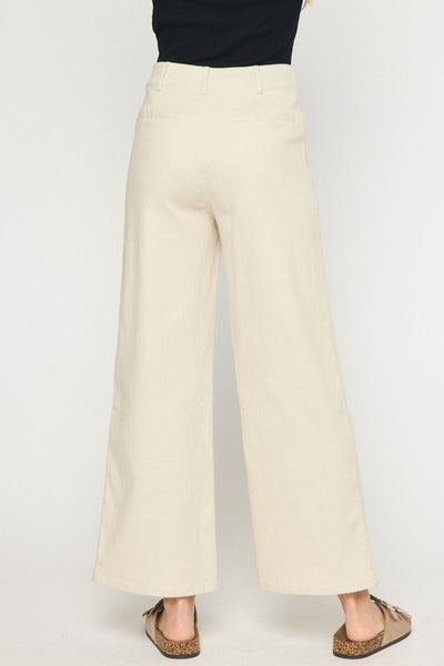 Ecru Solid High-waisted Wide-leg Pants