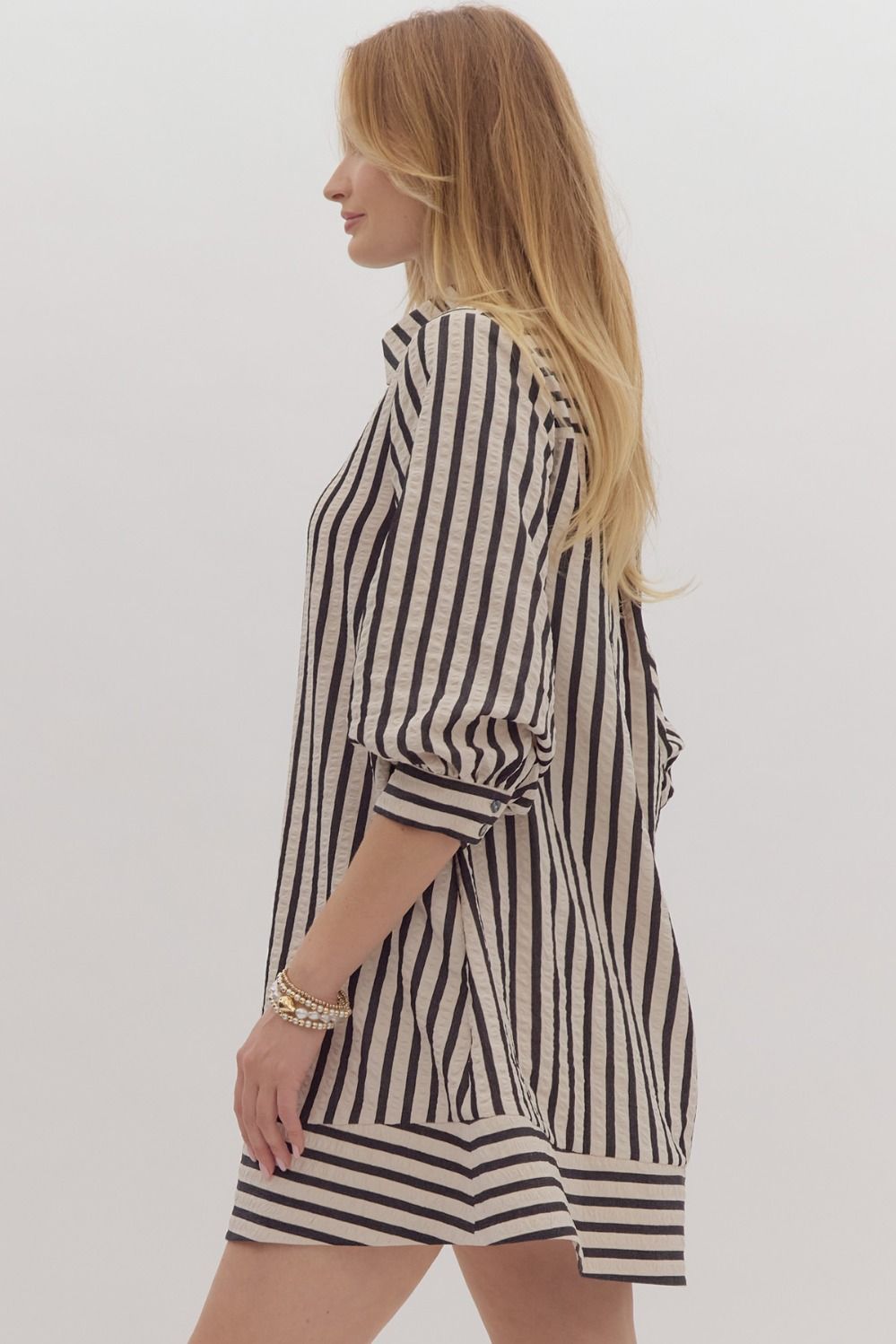 Black Striped Seersucker Dress w/ Pockets