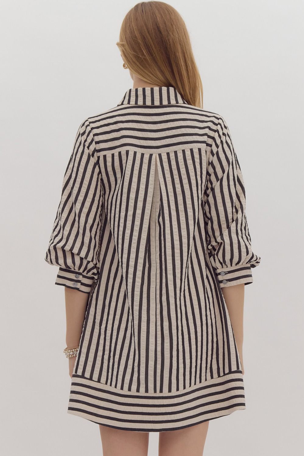 Black Striped Seersucker Dress w/ Pockets