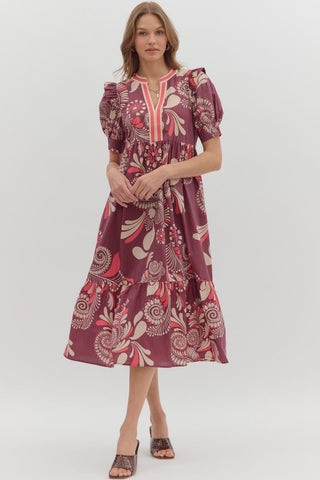Plum Paisley Midi Dress w/ Pockets