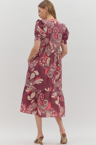 Plum Paisley Midi Dress w/ Pockets