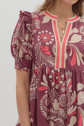 Plum Paisley Midi Dress w/ Pockets