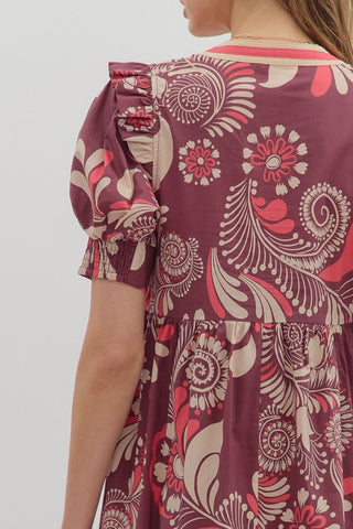 Plum Paisley Midi Dress w/ Pockets
