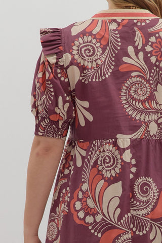 Curvy Plum Paisley Midi Dress w/ Pockets