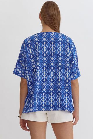 Blue V-Neck Embroidered Neckline Top Final Sale