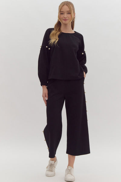 Black Pearl Embellished Pant Suit w/ Pockets