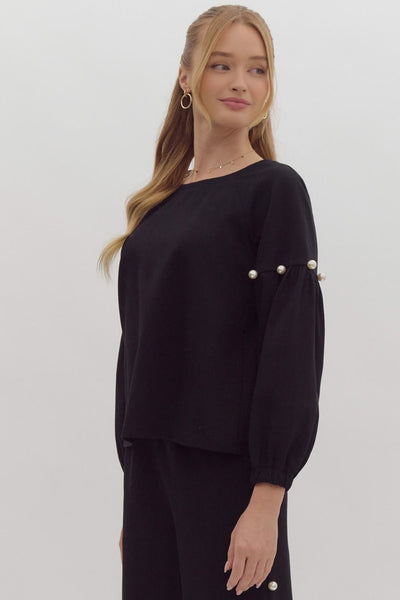 Black Pearl Embellished Pant Suit w/ Pockets