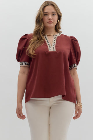 Curvy Merlot Solid Pleated Top