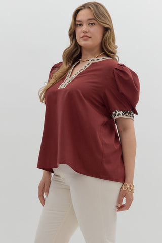 Curvy Merlot Solid Pleated Top
