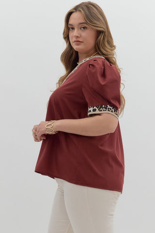 Curvy Merlot Solid Pleated Top