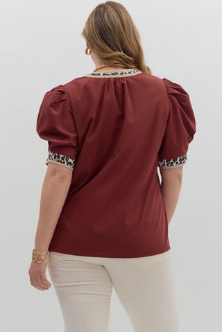 Curvy Merlot Solid Pleated Top