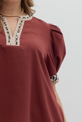 Curvy Merlot Solid Pleated Top
