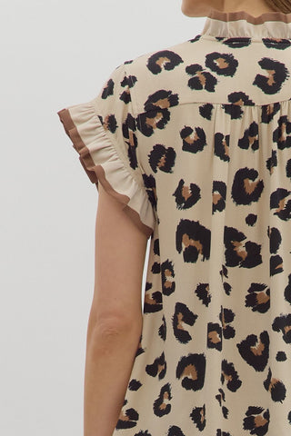 Leopard Button Front Top w/ Ruffle Neck Final Sale