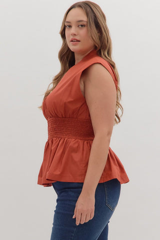 Rust Sleeveless Zip Up Solid Top FINAL SALE