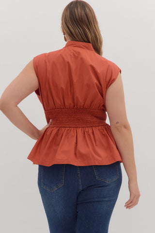 Rust Sleeveless Zip Up Solid Top FINAL SALE